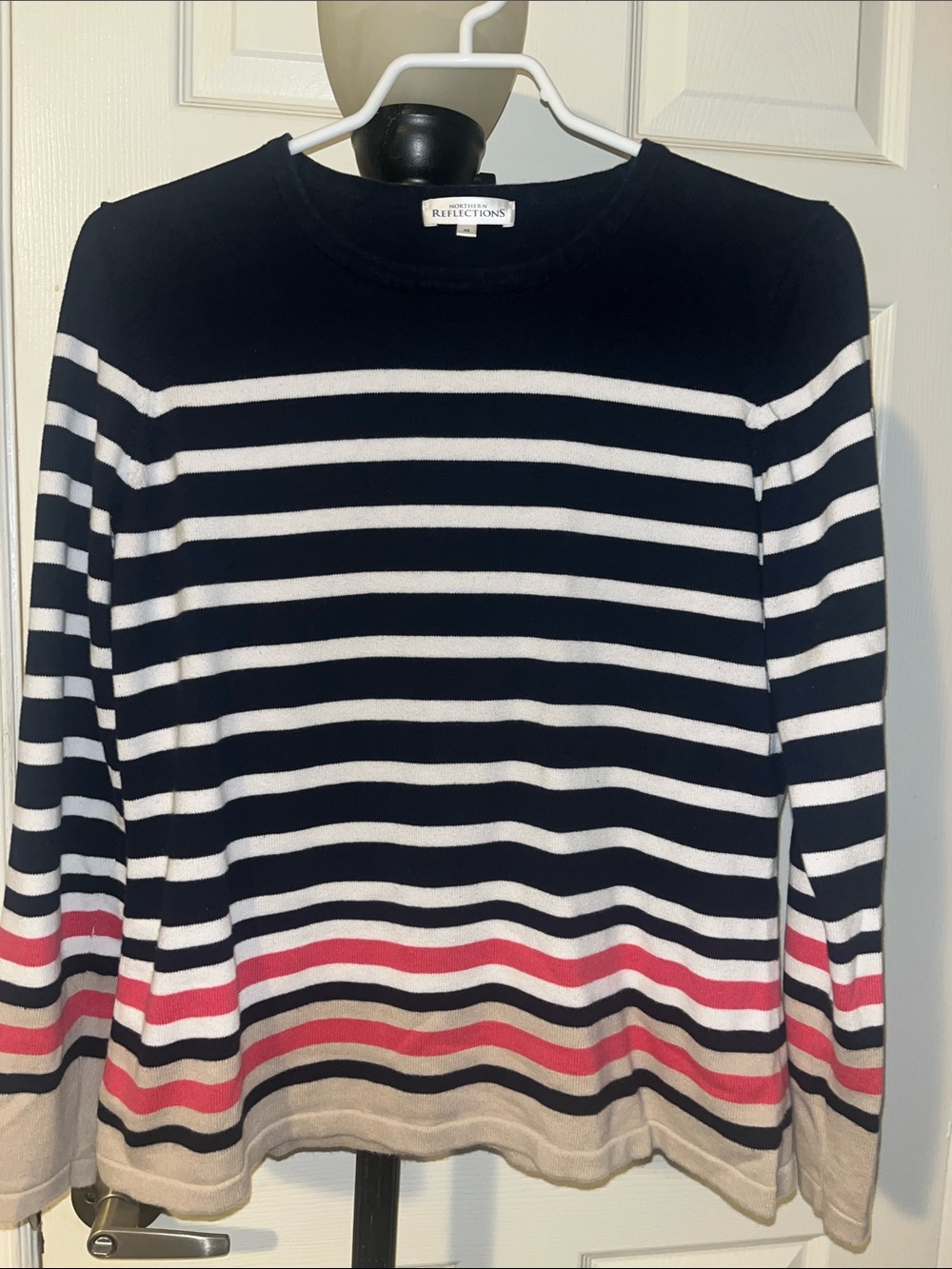 Reflections Striped Crewneck Sweater in Navy, White & Pink